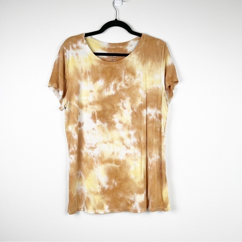 Torrid Ribbed Tie Dye Short Sleeve Tee Shirt Yellow Sz 2XL